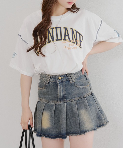 continuer de NICE CLAUP(コンティニューデナイスクラップ)の「ロゴMIX刺繍Tシャツ(Tシャツ/カットソー・レディース・スミクロ/ブルー/オフホワイト/オートミール・FREE)」の11枚目の写真