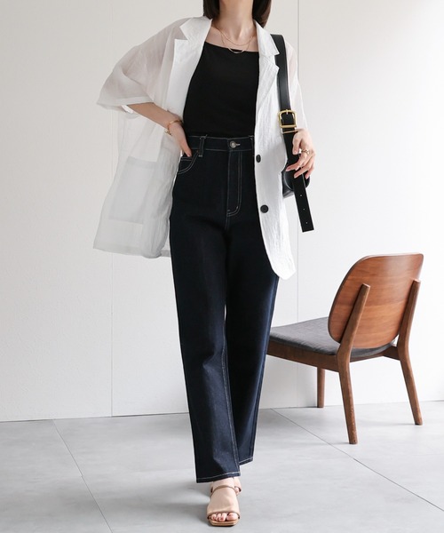 sakishimatokyo（サキシマトーキョー）の「シングルブレスト 半袖サマージャケット/シアーシャツジャケット/ハーフスリーブジャケット（テーラードジャケット・レディース・ホワイト/ブラック/チャコールグレー/ブラウン・FREE）」の8枚目の写真