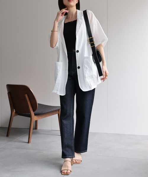 sugar Pearl button Jacket 半袖ジャケット シングルテーラード半袖ジャケット[品番：KTRW0024267]｜kutir