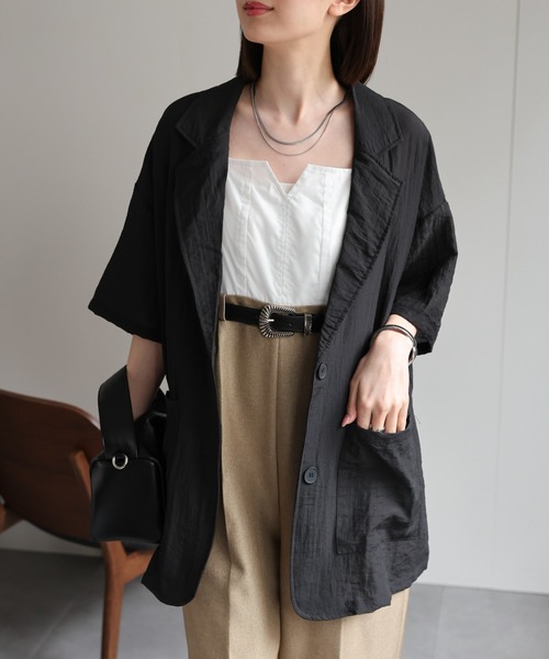 sakishimatokyo（サキシマトーキョー）の「シングルブレスト 半袖サマージャケット/シアーシャツジャケット/ハーフスリーブジャケット（テーラードジャケット・レディース・ホワイト/ブラック/チャコールグレー/ブラウン・FREE）」の21枚目の写真