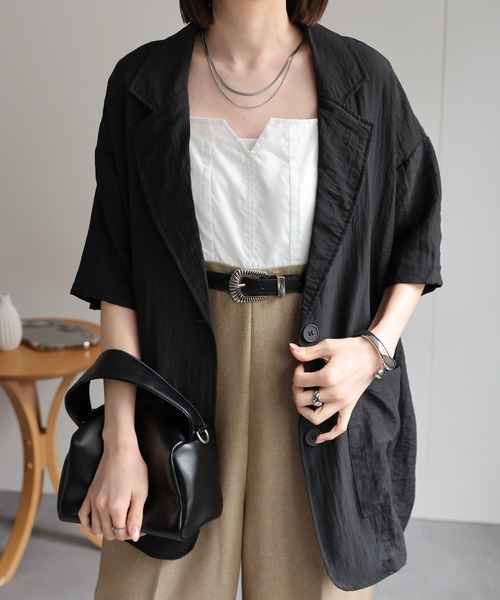 sakishimatokyo（サキシマトーキョー）の「シングルブレスト 半袖サマージャケット/シアーシャツジャケット/ハーフスリーブジャケット（テーラードジャケット・レディース・ホワイト/ブラック/チャコールグレー/ブラウン・FREE）」の20枚目の写真