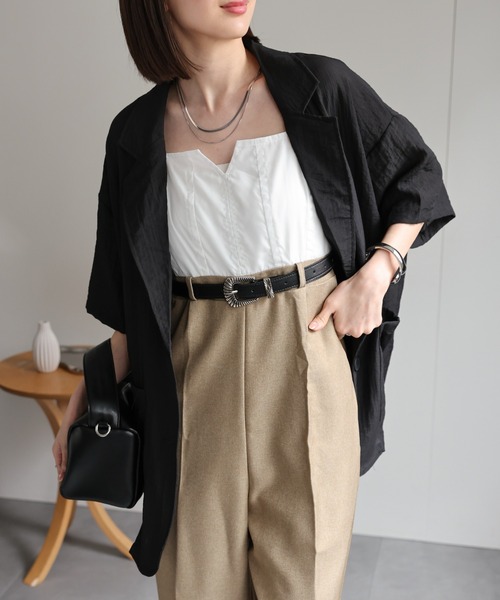 sakishimatokyo（サキシマトーキョー）の「シングルブレスト 半袖サマージャケット/シアーシャツジャケット/ハーフスリーブジャケット（テーラードジャケット・レディース・ホワイト/ブラック/チャコールグレー/ブラウン・FREE）」の10枚目の写真