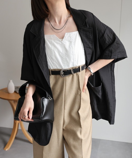 sakishimatokyo（サキシマトーキョー）の「シングルブレスト 半袖サマージャケット/シアーシャツジャケット/ハーフスリーブジャケット（テーラードジャケット・レディース・ホワイト/ブラック/チャコールグレー/ブラウン・FREE）」の11枚目の写真