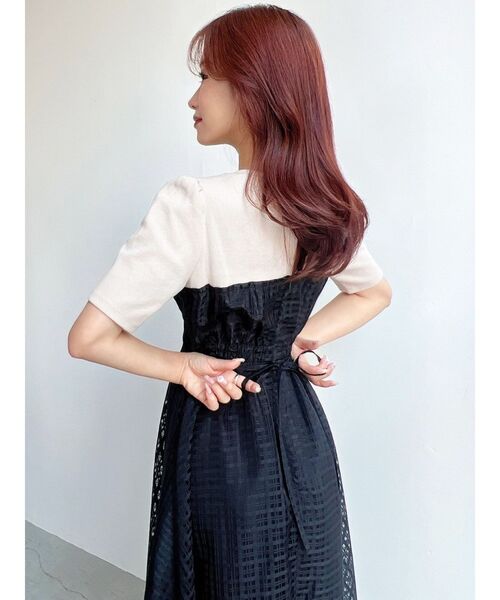 最終値下げ　新品タグ付き♡ 人気イレヘム配色ドッキングワンピース セール】丈長めオフショルニットドッキングイレヘムワンピース