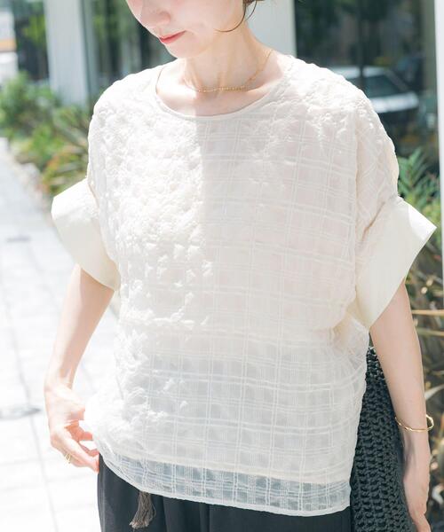 ITEMS URBANRESEARCH（アイテムズ アーバンリサーチ）の「シアーチェックレイヤードブラウス（シャツ/ブラウス・レディース・ブラック/ライトベージュ・FREE）」の8枚目の写真