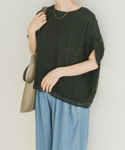 ITEMS URBANRESEARCH（アイテムズ アーバンリサーチ）の「シアーチェックレイヤードブラウス（シャツ/ブラウス・レディース・ブラック/ライトベージュ・FREE）」の5枚目の写真