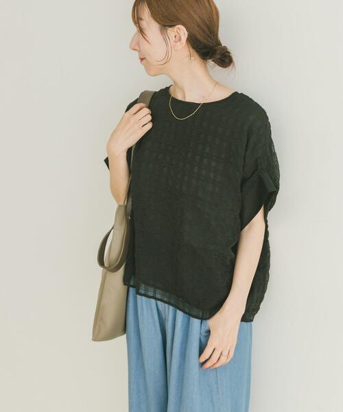 ITEMS URBANRESEARCH（アイテムズ アーバンリサーチ）の「シアーチェックレイヤードブラウス（シャツ/ブラウス・レディース・ブラック/ライトベージュ・FREE）」の6枚目の写真