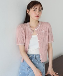 リボン刺繍ケーブルカーディガン