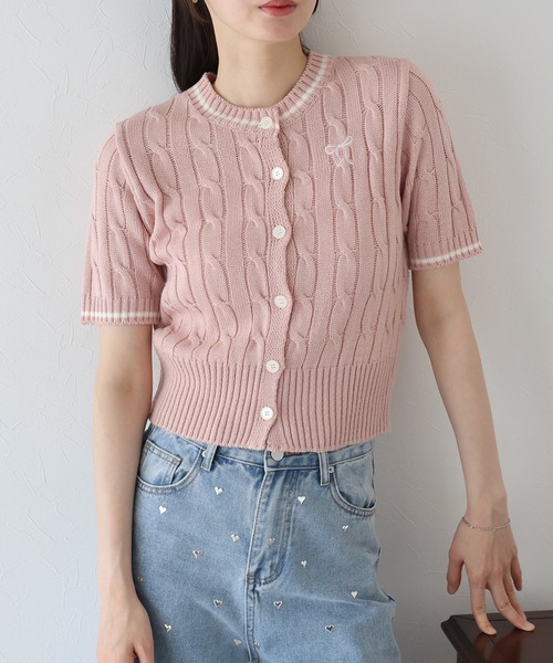 BLUEEAST(ブルーイースト)の「リボン刺繍ケーブルカーディガン(カーディガン/ボレロ・レディース・アイボリー/ピンク/ネイビー・MEDIUM)」の9枚目の写真