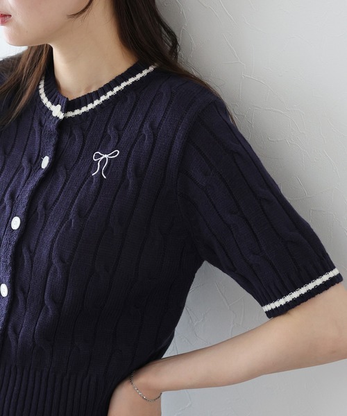 BLUEEAST(ブルーイースト)の「リボン刺繍ケーブルカーディガン(カーディガン/ボレロ・レディース・アイボリー/ピンク/ネイビー・MEDIUM)」の20枚目の写真