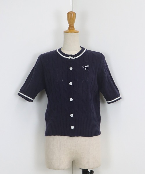 BLUEEAST(ブルーイースト)の「リボン刺繍ケーブルカーディガン(カーディガン/ボレロ・レディース・アイボリー/ピンク/ネイビー・MEDIUM)」の14枚目の写真