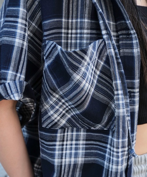 WEGO（ウィゴー）の「WEGO/フードチェックBIGシャツ（シャツ/ブラウス・レディース・ネイビー/ブラック/レッド・FREE）」の7枚目の写真
