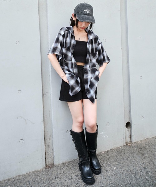 WEGO（ウィゴー）の「WEGO/フードチェックBIGシャツ（シャツ/ブラウス・レディース・ネイビー/ブラック/レッド・FREE）」の13枚目の写真