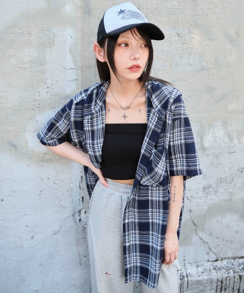 WEGO（ウィゴー）の「WEGO/フードチェックBIGシャツ（シャツ/ブラウス・レディース・ネイビー/ブラック/レッド・FREE）」の16枚目の写真