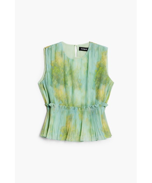 Desigual（デシグアル）の「ぼかし花柄プリーツ　ミニ丈ノースリーブブラウス（シャツ/ブラウス・レディース・グリーン・XS/S/M/L/XL）」の4枚目の写真