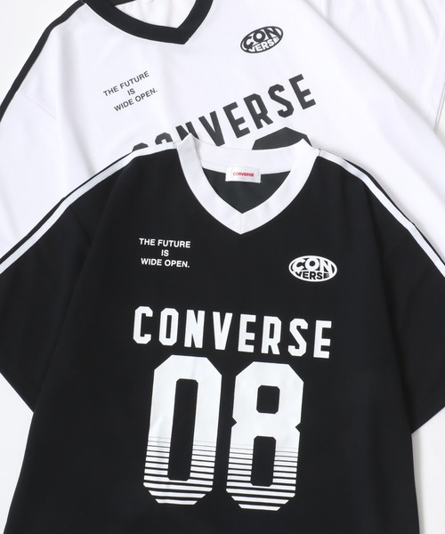 CONVERSE(コンバース)の「CONVERSE/コンバース 接触冷感/UVカット/吸水速乾/耐塩素 アムンゼン オーバーサイズ ロゴ オールスター ユニフォームデザイン サッカーゲームシャツ リンガー Vネック 半袖Tシャツ/レディース メンズ(Tシャツ/カットソー・レディース・ホワイト系その他2/ブラック系その他3/ブラック系その他/ブラック系その他2/ブラック/ホワイト系その他3/ホワイト/ホワイト系その他・M/L/LL)」の6枚目の写真