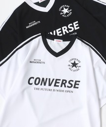 CONVERSE/コンバース 接触冷感/UVカット/吸水速乾/耐塩素 アムンゼン オーバーサイズ ロゴ オールスター ユニフォームデザイン サッカーゲームシャツ リンガー Vネック 半袖Tシャツ/レディース メンズ