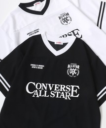 CONVERSE/コンバース 接触冷感/UVカット/吸水速乾/耐塩素 アムンゼン オーバーサイズ ロゴ オールスター ユニフォームデザイン サッカーゲームシャツ リンガー Vネック 半袖Tシャツ/レディース メンズ