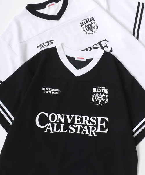 CONVERSE(コンバース)の「CONVERSE/コンバース 接触冷感/UVカット/吸水速乾/耐塩素 アムンゼン オーバーサイズ ロゴ オールスター ユニフォームデザイン サッカーゲームシャツ リンガー Vネック 半袖Tシャツ/レディース メンズ(Tシャツ/カットソー・レディース・ホワイト系その他2/ブラック系その他3/ブラック系その他/ブラック系その他2/ブラック/ホワイト系その他3/ホワイト/ホワイト系その他・M/L/LL)」の7枚目の写真