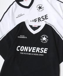 CONVERSE/コンバース 接触冷感/UVカット/吸水速乾/耐塩素 アムンゼン オーバーサイズ ロゴ オールスター ユニフォームデザイン サッカーゲームシャツ リンガー Vネック 半袖Tシャツ/レディース メンズ