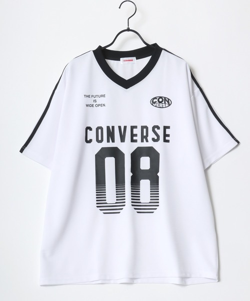 CONVERSE(コンバース)の「CONVERSE/コンバース 接触冷感/UVカット/吸水速乾/耐塩素 アムンゼン オーバーサイズ ロゴ オールスター ユニフォームデザイン サッカーゲームシャツ リンガー Vネック 半袖Tシャツ/レディース メンズ(Tシャツ/カットソー・レディース・ホワイト系その他2/ブラック系その他3/ブラック系その他/ブラック系その他2/ブラック/ホワイト系その他3/ホワイト/ホワイト系その他・M/L/LL)」の13枚目の写真