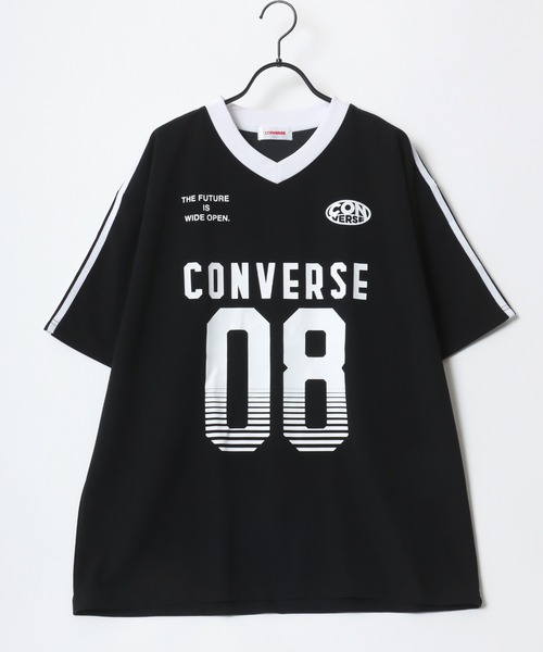 CONVERSE(コンバース)の「CONVERSE/コンバース 接触冷感/UVカット/吸水速乾/耐塩素 アムンゼン オーバーサイズ ロゴ オールスター ユニフォームデザイン サッカーゲームシャツ リンガー Vネック 半袖Tシャツ/レディース メンズ(Tシャツ/カットソー・レディース・ホワイト系その他2/ブラック系その他3/ブラック系その他/ブラック系その他2/ブラック/ホワイト系その他3/ホワイト/ホワイト系その他・M/L/LL)」の15枚目の写真