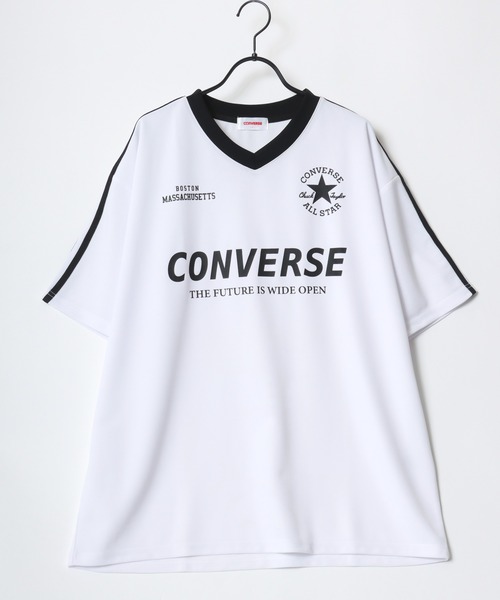 CONVERSE(コンバース)の「CONVERSE/コンバース 接触冷感/UVカット/吸水速乾/耐塩素 アムンゼン オーバーサイズ ロゴ オールスター ユニフォームデザイン サッカーゲームシャツ リンガー Vネック 半袖Tシャツ/レディース メンズ(Tシャツ/カットソー・レディース・ホワイト系その他2/ブラック系その他3/ブラック系その他/ブラック系その他2/ブラック/ホワイト系その他3/ホワイト/ホワイト系その他・M/L/LL)」の9枚目の写真