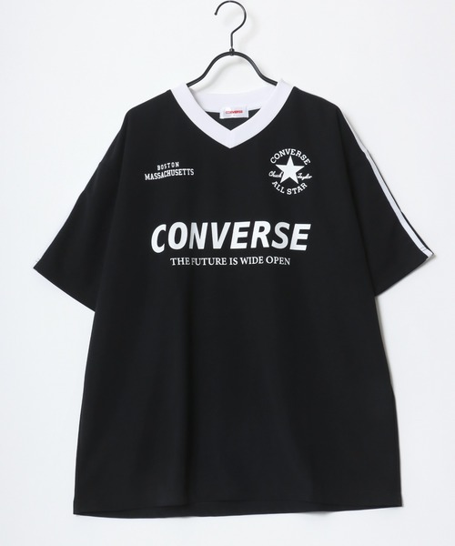 CONVERSE(コンバース)の「CONVERSE/コンバース 接触冷感/UVカット/吸水速乾/耐塩素 アムンゼン オーバーサイズ ロゴ オールスター ユニフォームデザイン サッカーゲームシャツ リンガー Vネック 半袖Tシャツ/レディース メンズ(Tシャツ/カットソー・レディース・ホワイト系その他2/ブラック系その他3/ブラック系その他/ブラック系その他2/ブラック/ホワイト系その他3/ホワイト/ホワイト系その他・M/L/LL)」の11枚目の写真