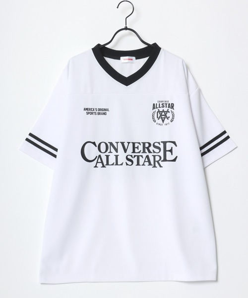 CONVERSE(コンバース)の「CONVERSE/コンバース 接触冷感/UVカット/吸水速乾/耐塩素 アムンゼン オーバーサイズ ロゴ オールスター ユニフォームデザイン サッカーゲームシャツ リンガー Vネック 半袖Tシャツ/レディース メンズ(Tシャツ/カットソー・レディース・ホワイト系その他2/ブラック系その他3/ブラック系その他/ブラック系その他2/ブラック/ホワイト系その他3/ホワイト/ホワイト系その他・M/L/LL)」の17枚目の写真