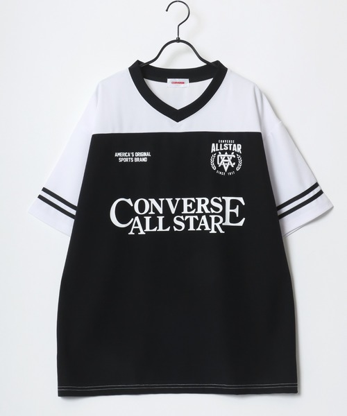 CONVERSE(コンバース)の「CONVERSE/コンバース 接触冷感/UVカット/吸水速乾/耐塩素 アムンゼン オーバーサイズ ロゴ オールスター ユニフォームデザイン サッカーゲームシャツ リンガー Vネック 半袖Tシャツ/レディース メンズ(Tシャツ/カットソー・レディース・ホワイト系その他2/ブラック系その他3/ブラック系その他/ブラック系その他2/ブラック/ホワイト系その他3/ホワイト/ホワイト系その他・M/L/LL)」の21枚目の写真