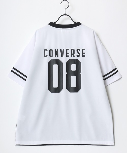 CONVERSE(コンバース)の「CONVERSE/コンバース 接触冷感/UVカット/吸水速乾/耐塩素 アムンゼン オーバーサイズ ロゴ オールスター ユニフォームデザイン サッカーゲームシャツ リンガー Vネック 半袖Tシャツ/レディース メンズ(Tシャツ/カットソー・レディース・ホワイト系その他2/ブラック系その他3/ブラック系その他/ブラック系その他2/ブラック/ホワイト系その他3/ホワイト/ホワイト系その他・M/L/LL)」の22枚目の写真