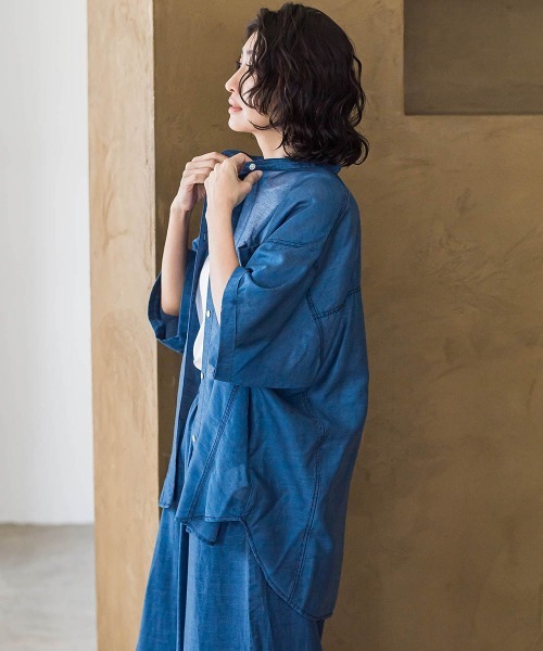 【biyori】”風をまとう、大人のシアー”デニムシャツ≪洗濯機で洗える≫ biyori】”風をまとう、大人のシアー”デニムシャツ≪洗濯機で