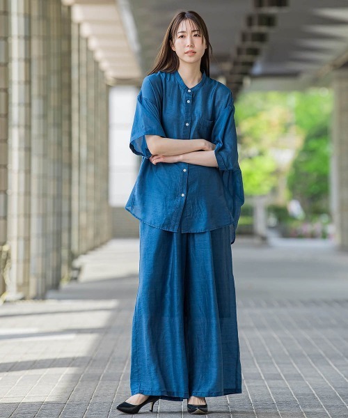 セール】【biyori】'風をまとう、大人のシアー'デニムシャツ