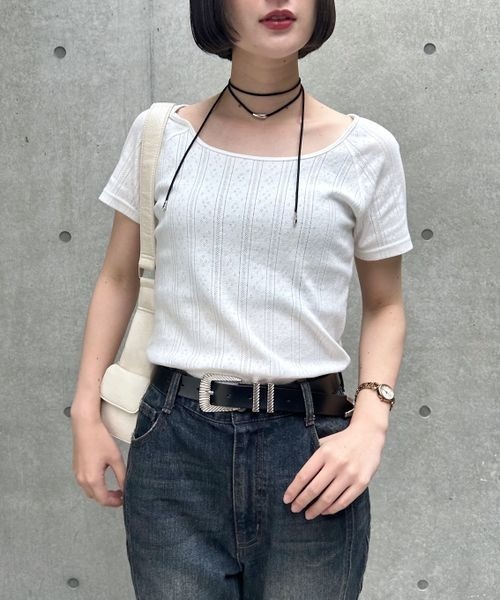 PAGEBOY（ページボーイ）の「ベビーアイレットＴシャツ（Tシャツ/カットソー・レディース・ホワイト/ロイヤルブルー/グレー/ブラック・FREE）」の2枚目の写真