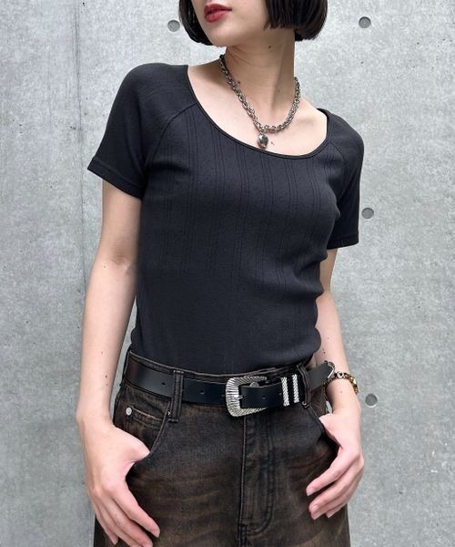 PAGEBOY（ページボーイ）の「ベビーアイレットＴシャツ（Tシャツ/カットソー・レディース・ホワイト/ロイヤルブルー/グレー/ブラック・FREE）」の3枚目の写真