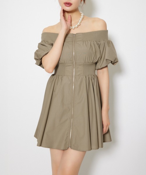 セール】MA-1オフショルミニフレアワンピース 秋服（ワンピース