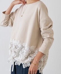 BEARDSLEY ビアズリー 裾 レース カットソー ブラウス ブルー Amazon | [BEARDSLEY] [ビアズリー] 裾レースカットソー