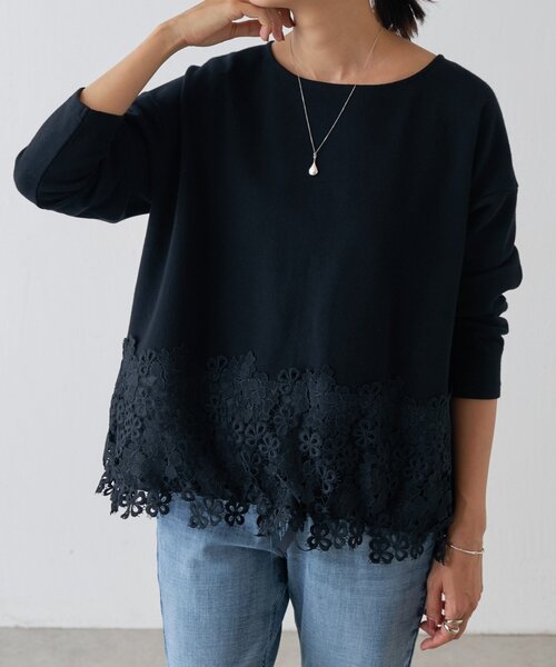 BEARDSLEY（ビアズリー）の「裾レースコットンカットソー（ニット/セーター・レディース・ブラック/ベージュ・FREE）」の3枚目の写真