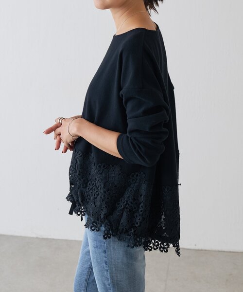 BEARDSLEY（ビアズリー）の「裾レースコットンカットソー（ニット/セーター・レディース・ブラック/ベージュ・FREE）」の4枚目の写真