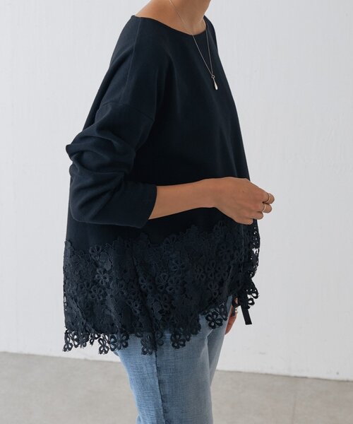 BEARDSLEY（ビアズリー）の「裾レースコットンカットソー（ニット/セーター・レディース・ブラック/ベージュ・FREE）」の6枚目の写真