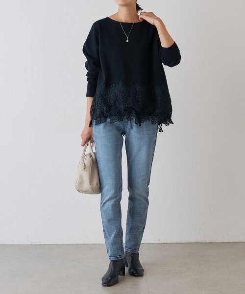 BEARDSLEY（ビアズリー）の「裾レースコットンカットソー（ニット/セーター・レディース・ブラック/ベージュ・FREE）」の10枚目の写真