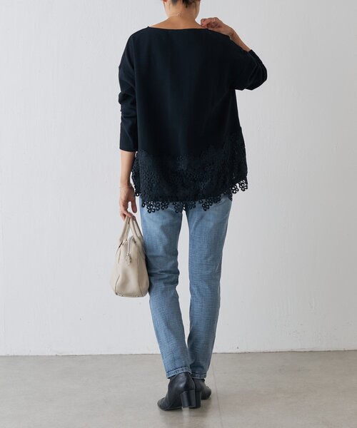 BEARDSLEY ビアズリー　カットソーチュニック　レース　ブラック　黒　綿 BEARDSLEY ビアズリー カットソーチュニック レース ブラック 黒