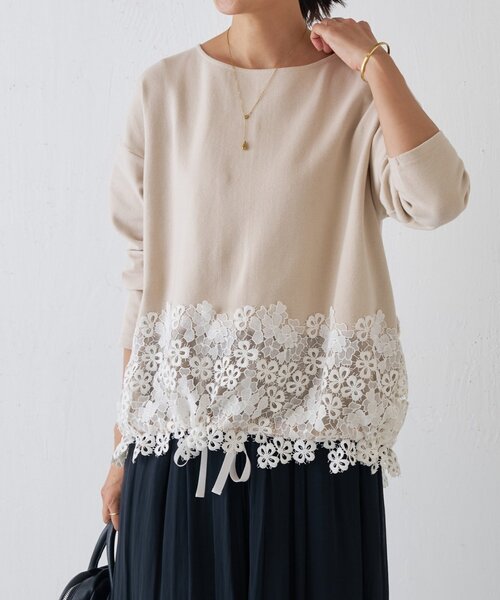 裾レースコットンカットソー（ニット/セーター）｜BEARDSLEY
