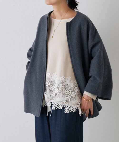 新品タグ付き　ビアズリー　BEARDSLEY 裾レースコットンカットソー 黒 BEARDSLEY ニット セーター 裾レースコットンカットソー