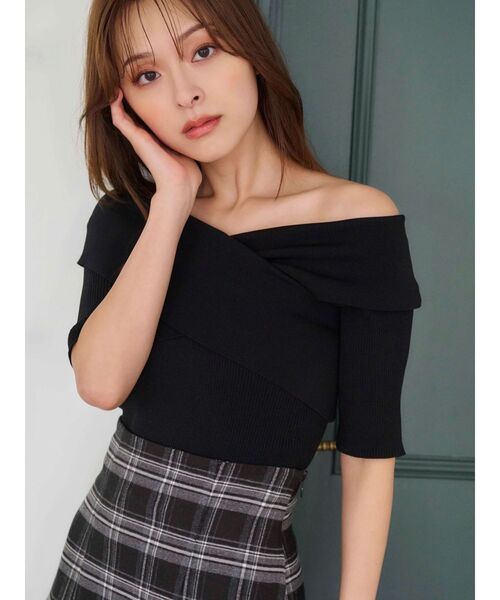 MERCURYDUO（マーキュリーデュオ）の「クロスニット（ニット/セーター・レディース・ブラウン/オフホワイト/ブルー/ブラック・FREE）」の2枚目の写真