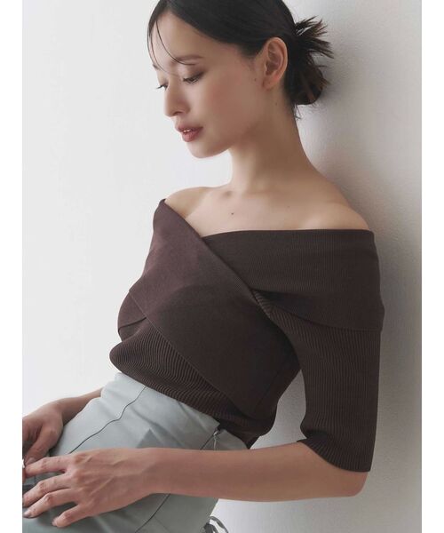 MERCURYDUO（マーキュリーデュオ）の「クロスニット（ニット/セーター・レディース・ブラウン/オフホワイト/ブルー/ブラック・FREE）」の5枚目の写真