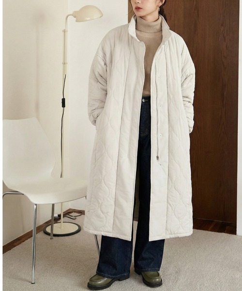 セール】【Eclat one】スタンドネック キルト 中綿 ロングコート