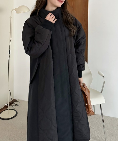 Eclat one(エクラワン)の「【Eclat one】スタンドネック キルト 中綿 ロングコート(ダウンジャケット/コート・レディース・アイボリー/カーキ/ブラック・M/L)」の5枚目の写真