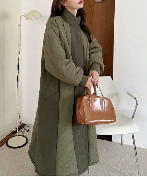 Eclat one(エクラワン)の「【Eclat one】スタンドネック キルト 中綿 ロングコート(ダウンジャケット/コート・レディース・アイボリー/カーキ/ブラック・M/L)」の10枚目の写真