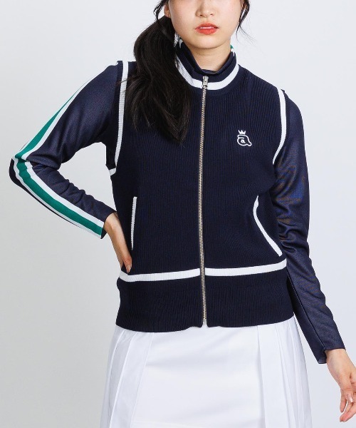 セール】<LADIES>ジップアップジャガードニットベスト（ベスト
